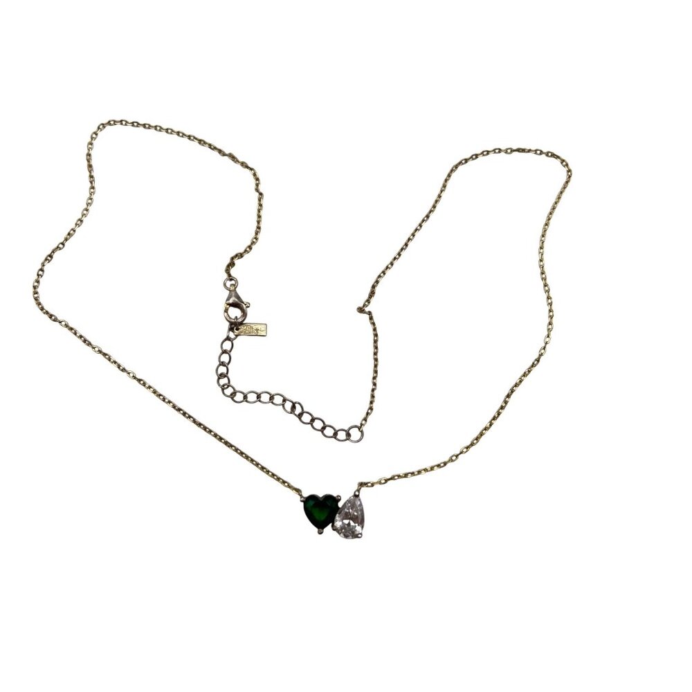 Adinas Jewels Sterling Silver Vermeil Necklace Green Toi et Moi Pendant 16-18" - Picture 3 of 14